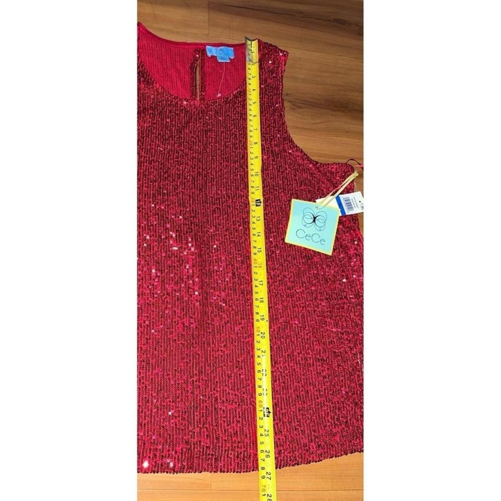 Womens NWT CeCe Sequin Red Party Nightlife Eyelet TankTop - Picture 3 of 6